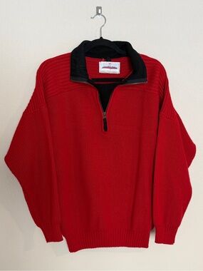 VNTG Obermeyer Red Zip-Up Sweater with Black Collar